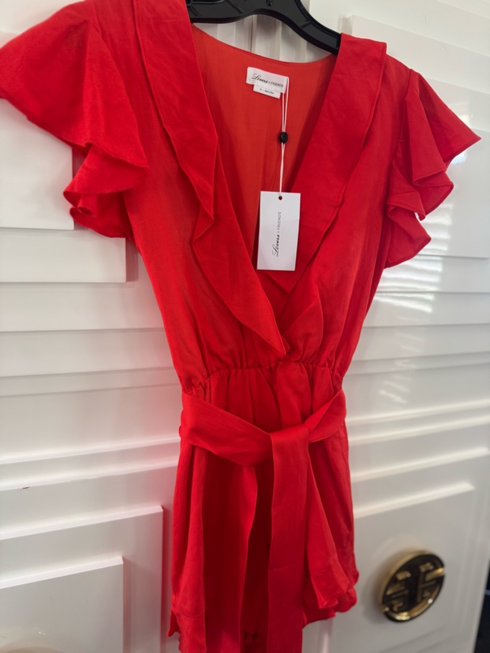 Lovers + Friends Red V-Neck Tie-Waist Gateway Romper XS - Picture 6 of 6